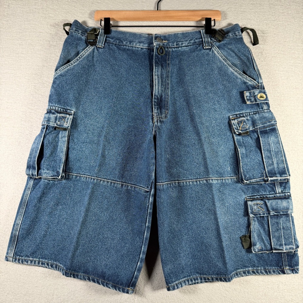 First Down Jeans Mens 36 Baggy Cargo Denim Shorts Blue Y2K 90s Vintage Jorts